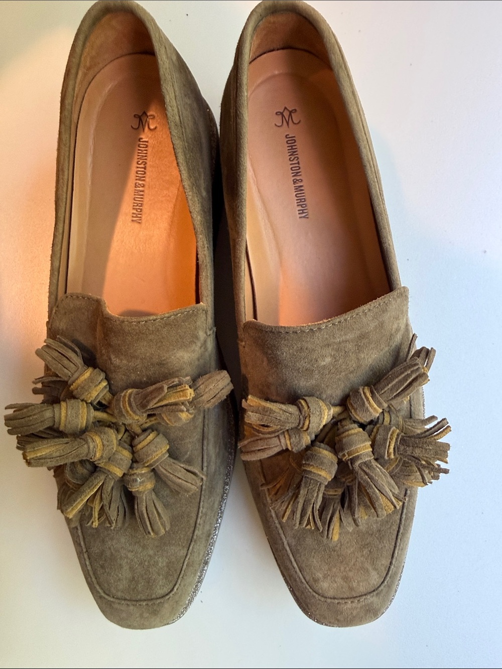 Johnson and Murphy Gracelyn suede tassel loafers-Olive size 9M
